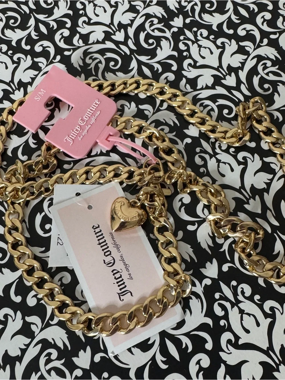 Juicy Couture Heart Pendant Gold Chain Belt Y2K Size S/M Rare NEW